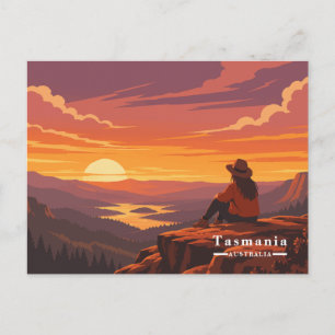 Vintage Tasmania Australia Sunset Hiker Holiday Postcard