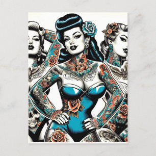 Vintage Tattoo Girls Postcard