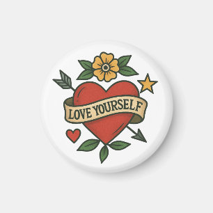Vintage Tattoo Heart PNG Love Yourself Design Magnet