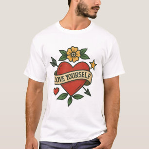 Vintage Tattoo Heart PNG Love Yourself Design T-Shirt