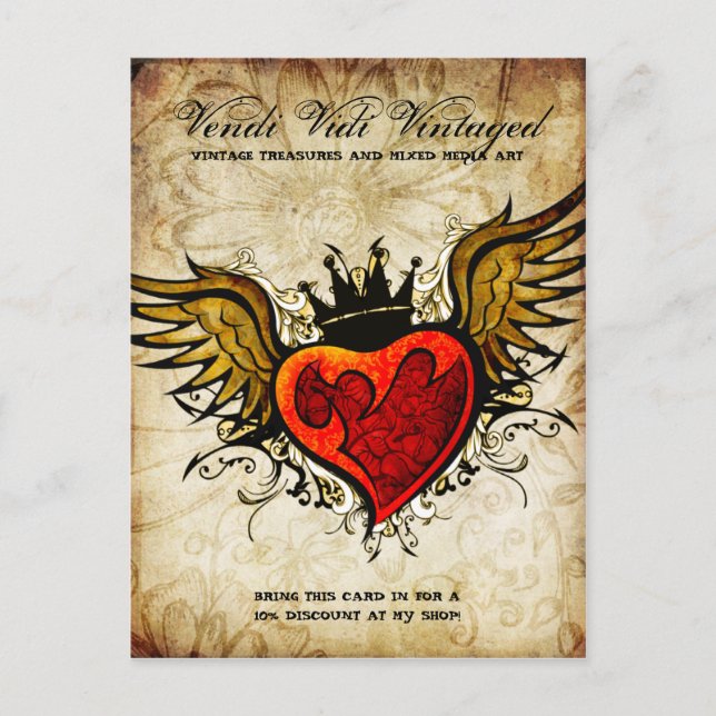 Vintage Tattoo Heart Urban Postcard (Front)