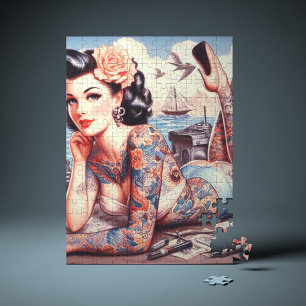 Vintage Tattoo Old School Girl Jigsaw Puzzle