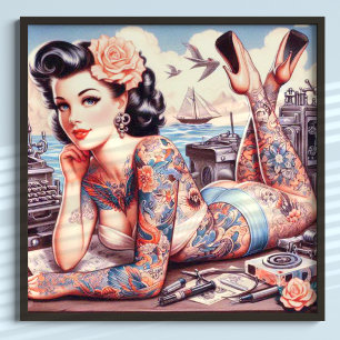 Vintage Tattoo Old School Girl Poster