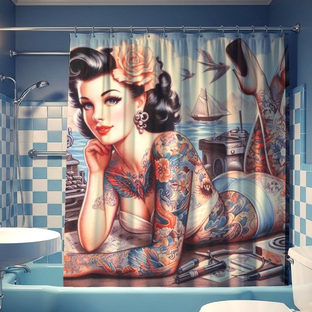 Vintage Tattoo Old School Girl Shower Curtain (Creator Uploaded)