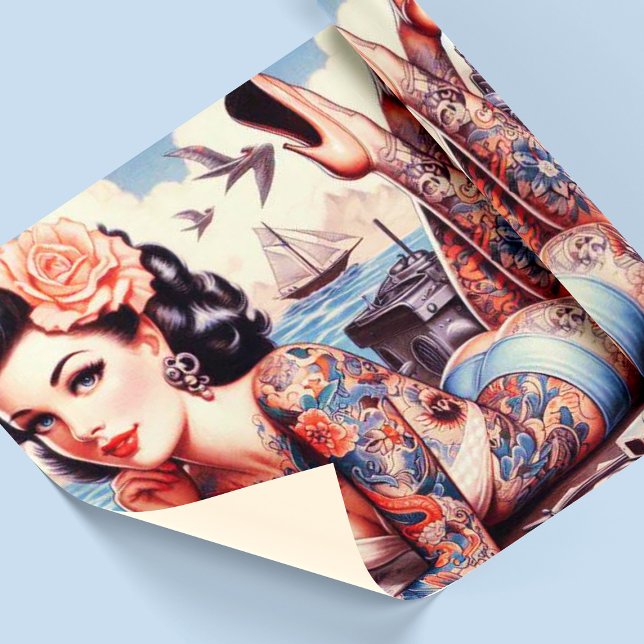 Vintage Tattoo Old School Girl Wrapping Paper (Creator Uploaded)