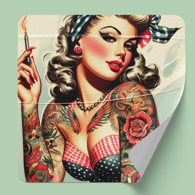 Vintage Tattoo Old School Pin-up Square Sticker (Creator Uploaded)