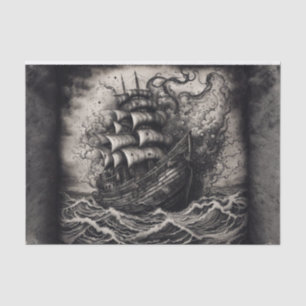 Vintage Tattoo-Style Ship Decoupage   Black White Tissue Paper