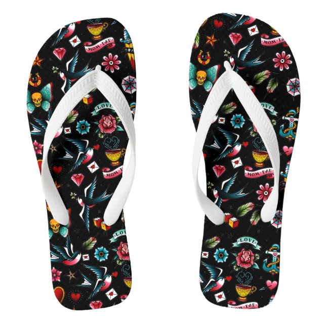 Vintage Tattoo Themed Flip Flops (Footbed)