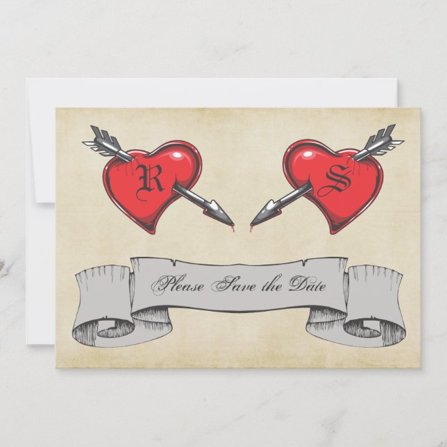 Vintage Tattoo Themed Wedding Save the Date Invitation (Front)