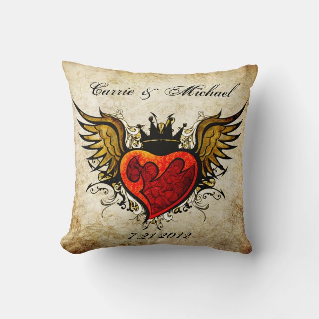 Vintage Tattoo Wedding Keepsake Pillow (Front)