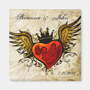 Vintage Tattoo Winged Heart Personalised Magnet
