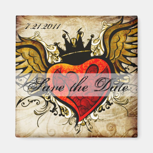 Vintage Tattoo Winged Heart Save the Date magnet (Front)