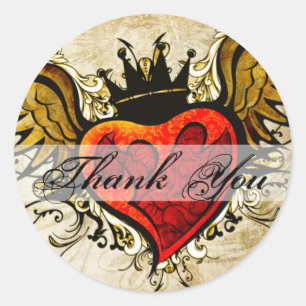 Vintage Tattoo Winged Heart Thank You Sticker