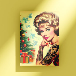 Vintage Tattooed Christmas Pin-up Postcard