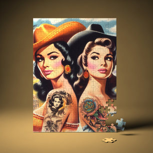Vintage Tattooed Cowgirls Jigsaw Puzzle