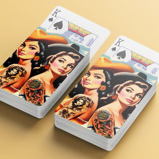 Vintage Tattooed Cowgirls Playing Cards