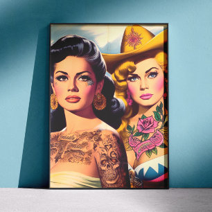 Vintage Tattooed Cowgirls Poster