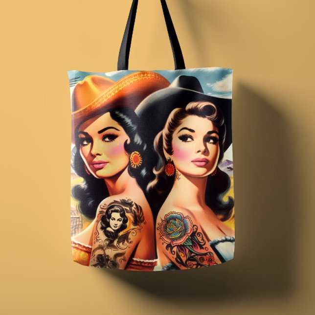 Vintage Tattooed Cowgirls Tote Bag (Creator Uploaded)