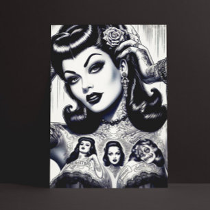 Vintage Tattooed Goth Girl Postcard