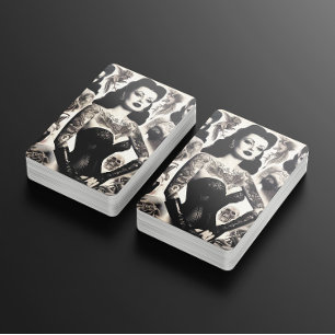 Vintage Tattooed Goth Woman Collage Playing Cards
