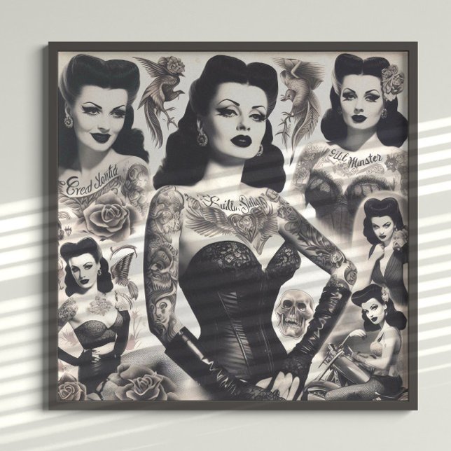 Vintage Tattooed Goth Woman Collage Poster (Creator Uploaded)