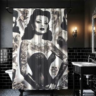 Vintage Tattooed Goth Woman Collage Shower Curtain