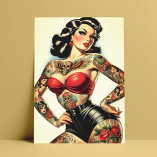 Vintage Tattooed Pin-up Postcard