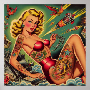 Vintage Tattooed Pin Up Poster