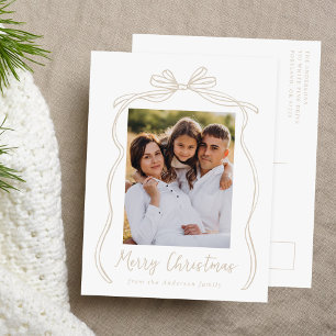 Vintage Taupe Bow Merry Christmas Photo Holiday Postcard