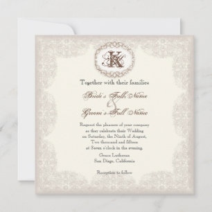 Vintage Taupe Lace - Wedding Invitation