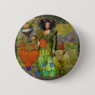Vintage Taurus Classic Woman Portrait Gothic Art 6 Cm Round Badge