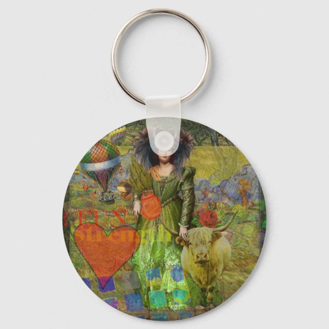 Vintage Taurus Classic Woman Portrait Gothic Art Key Ring (Front)