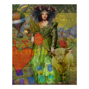 Vintage Taurus Classic Woman Portrait Gothic Art Poster