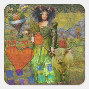 Vintage Taurus Classic Woman Portrait Gothic Art Square Sticker