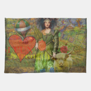 Vintage Taurus Classic Woman Portrait Gothic Art Tea Towel