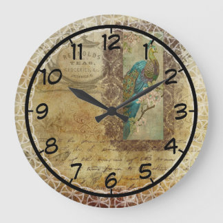 Vintage Tea Ad with Peacock Large Clock