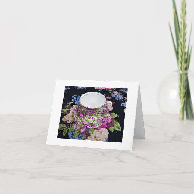 Vintage Tea Cup Purple Violets Blank Card (Front)