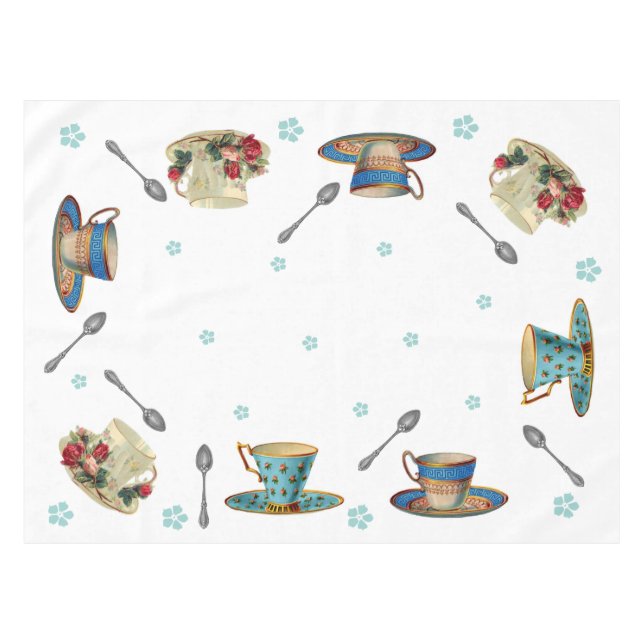 Vintage Tea Cups Table Cloth (Front (Horizontal))