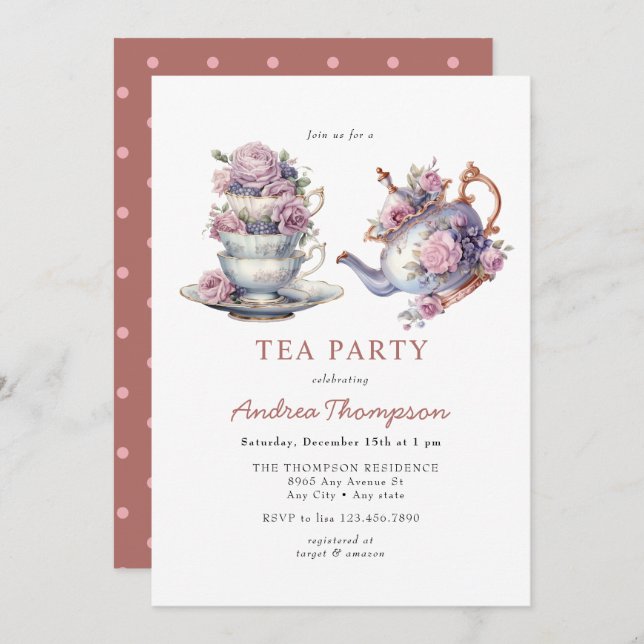 Vintage Tea | Flowers Tea Party Invitation (Front/Back)