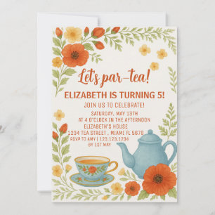 Vintage Tea Party Birthday Invitation with Elegant