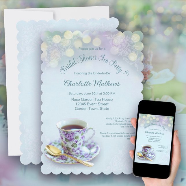 Vintage Tea Party Bridal Shower Aqua  Invitation (Vintage Tea Party Bridal Shower Aqua Invitation)