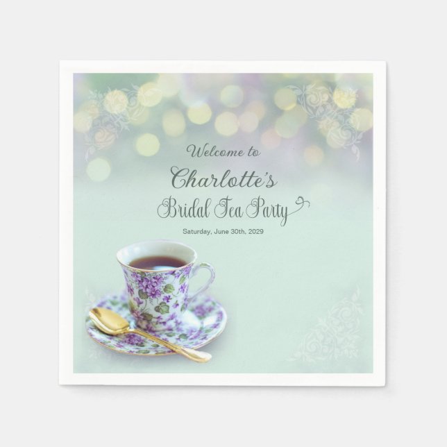 Vintage Tea Party Bridal Shower Green Napkin (Front)