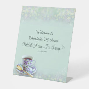 Vintage Tea Party Bridal Shower Green Welcome Pedestal Sign