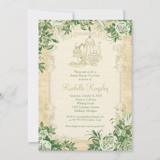 Vintage Tea Party Bridal Shower Invitation (Front)