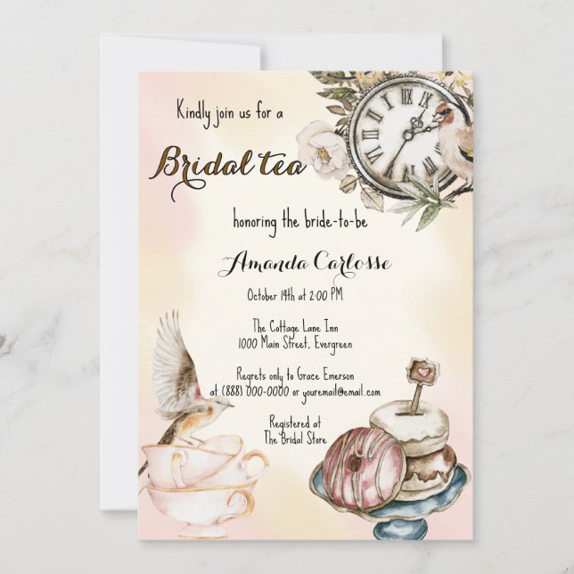Vintage tea party bridal shower  invitation (Front)