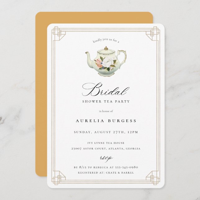 Vintage Tea Party Bridal Shower Invitation (Front/Back)