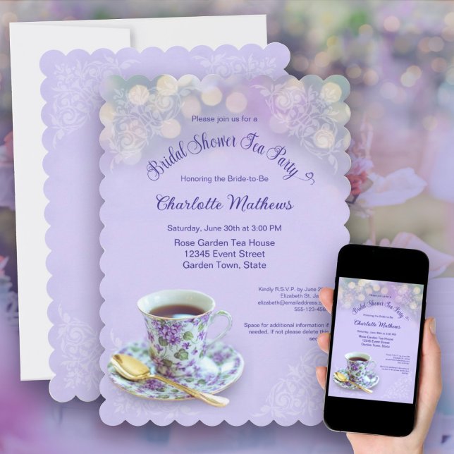 Vintage Tea Party Bridal Shower Lavender  Invitation (Vintage Tea Party Bridal Shower Lavender Invitation)