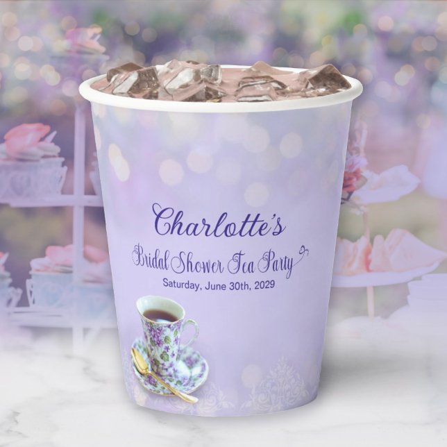 Vintage Tea Party Bridal Shower Lavender Paper Cups (Vintage Tea Party Bridal Shower Lavender Paper Cups)