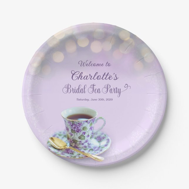 Vintage Tea Party Bridal Shower Lilac Paper Plate (Front)