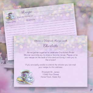 Vintage Tea Party Bridal Shower Lilac Recipe Enclosure Card